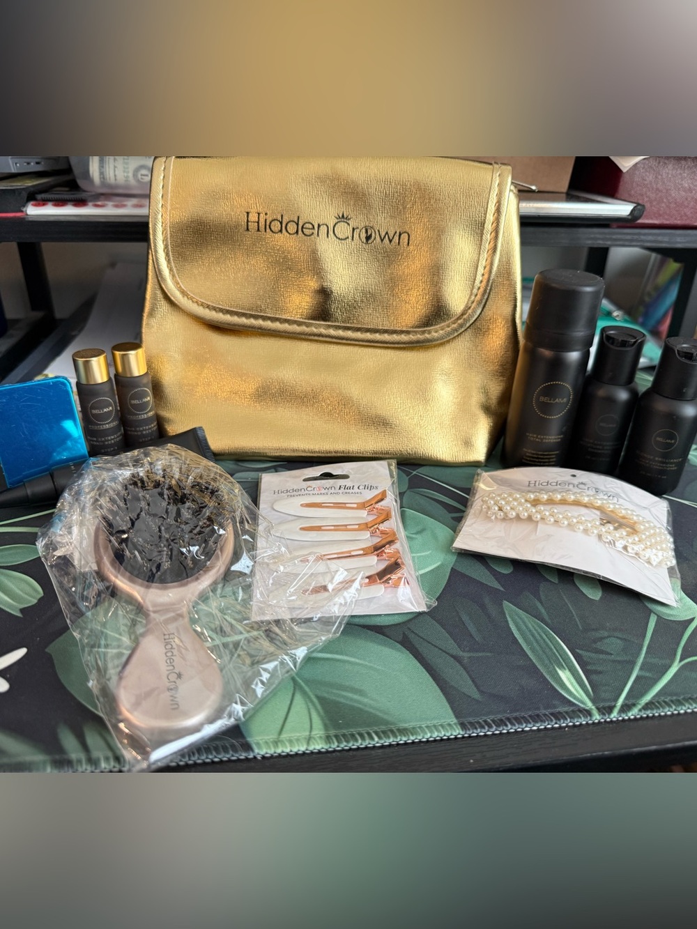 HiddenCrown Gold Travel Hair Accessory Pouch with Clips